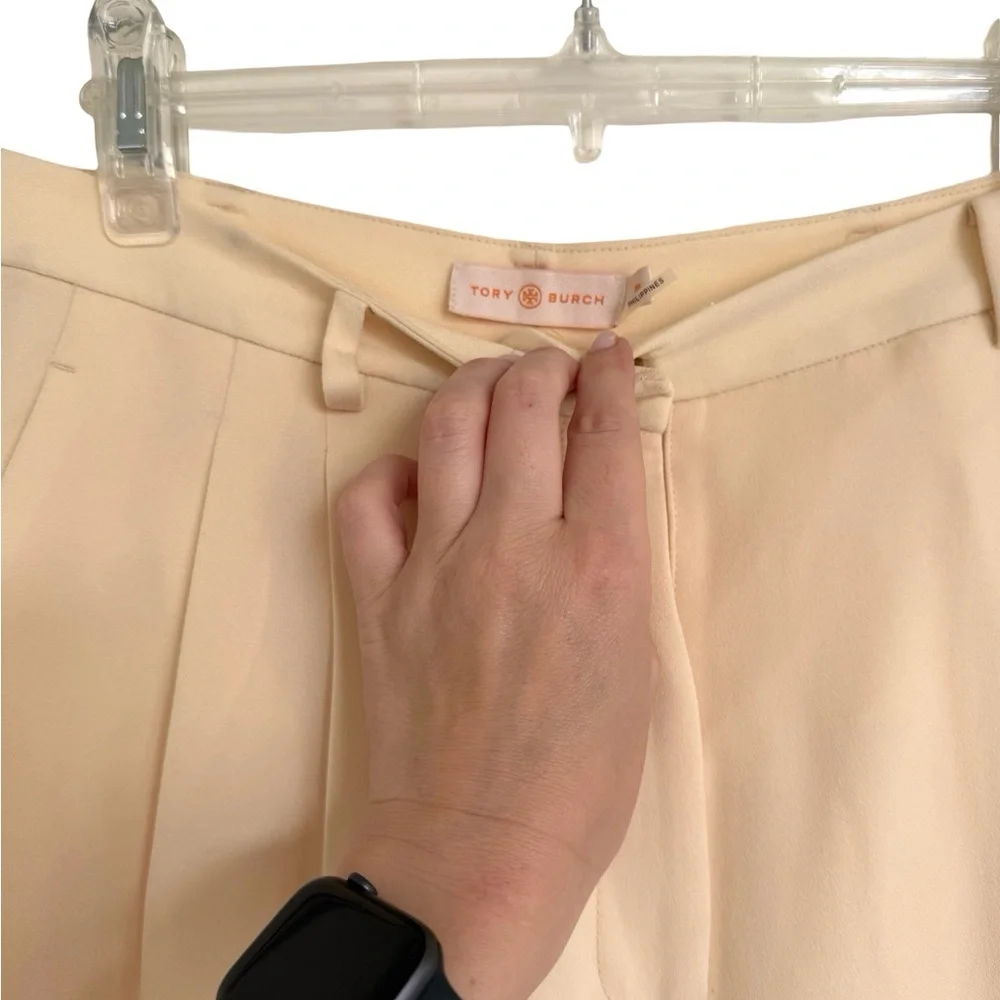 Tory Burch Cream Wide Leg Pleated Pants
